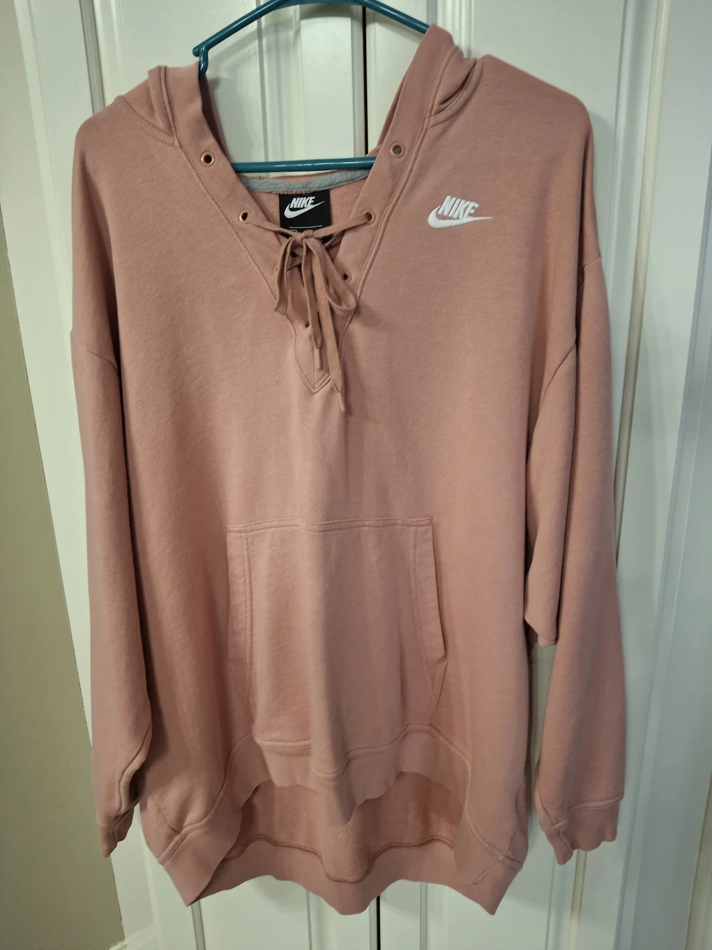 Nike Women's Pink Lace-Up Hoodie Sweatshirt